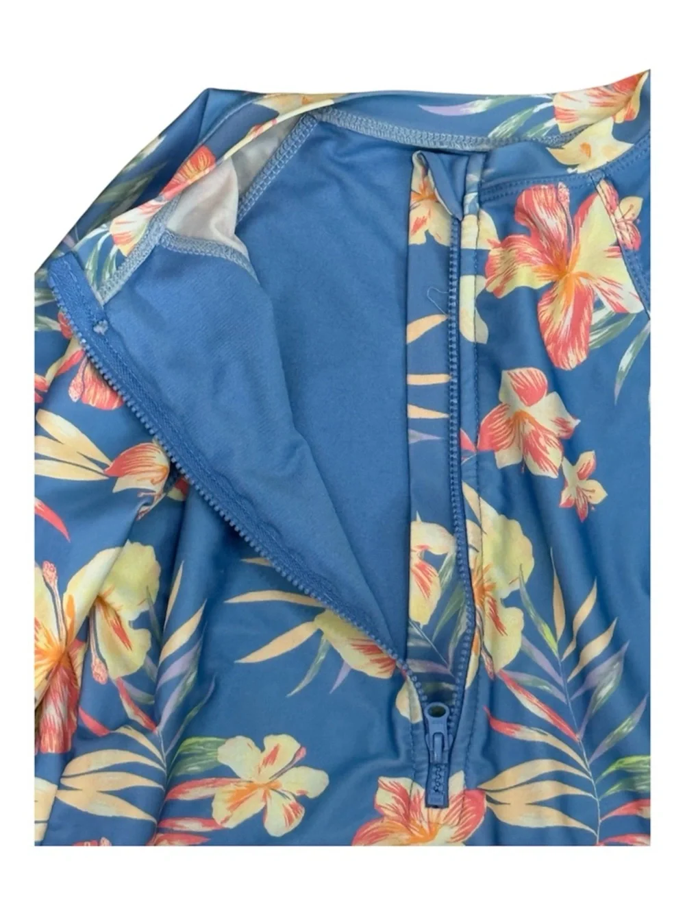 Wonder Nation Girl's Long Sleeve Front Zip Floral Swimsuit Rash Guard Size 10/12